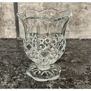 Vintage Elegant Footed Homco Diamond Cut Glass Tulip Votive Candle Holder 4”